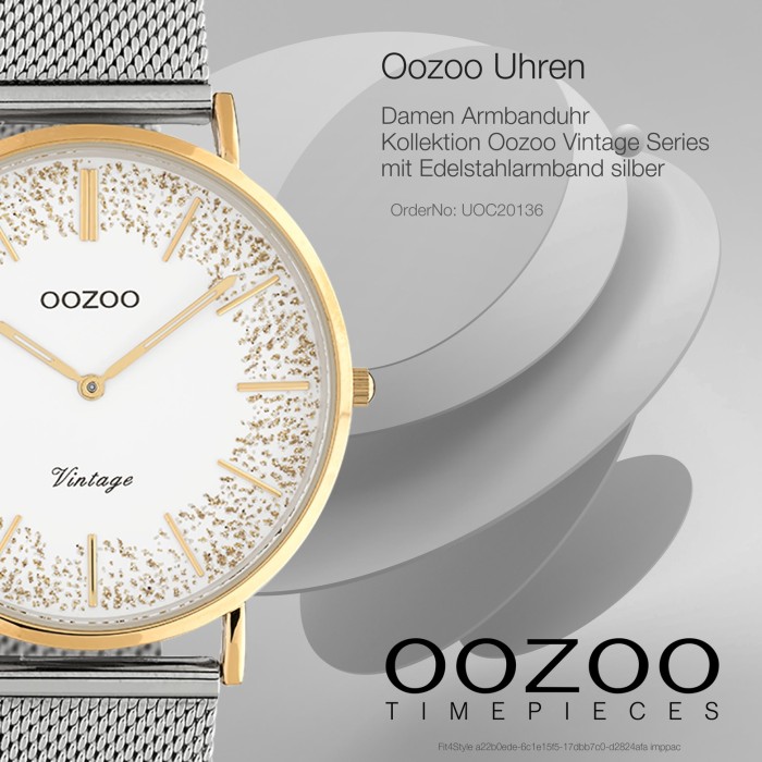 Oozoo Damen Armbanduhr Vintage C20136 Analog Edelstahl silber UOC20136