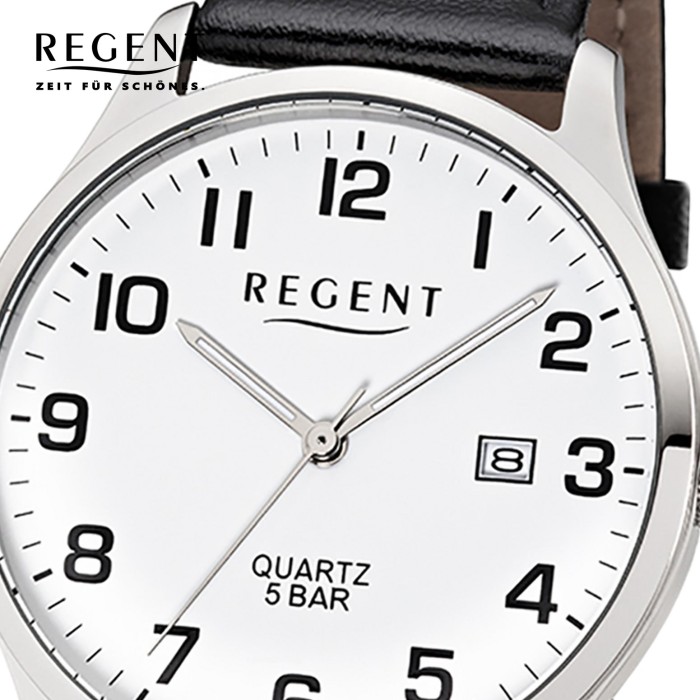 Regent Herren-Armbanduhr F-1241 Quarz-Uhr Leder-Armband schwarz UR1113405