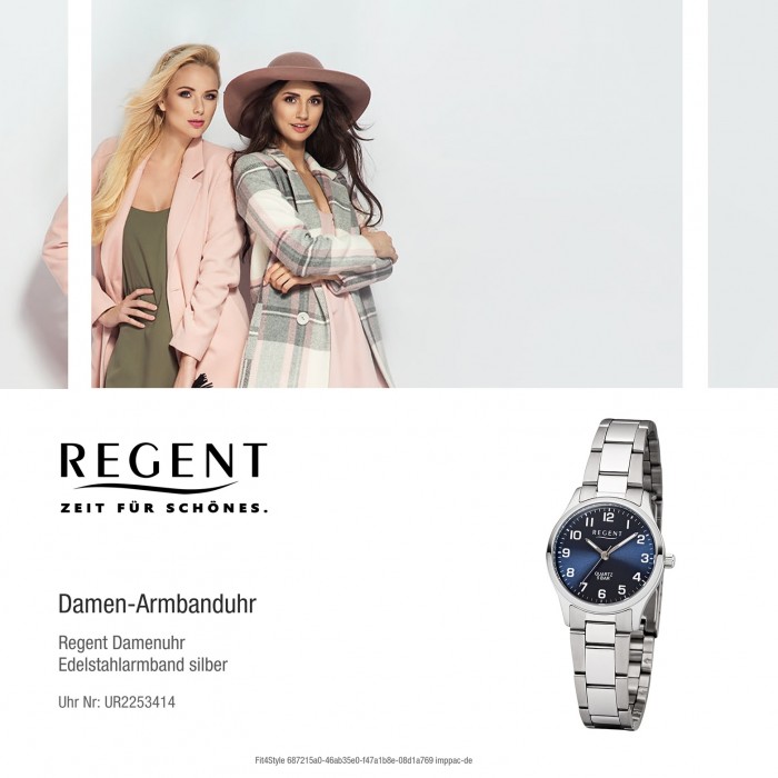 Regent Damen-Armbanduhr F-1325 Quarz-Uhr Edelstahl-Armband silber UR2253414