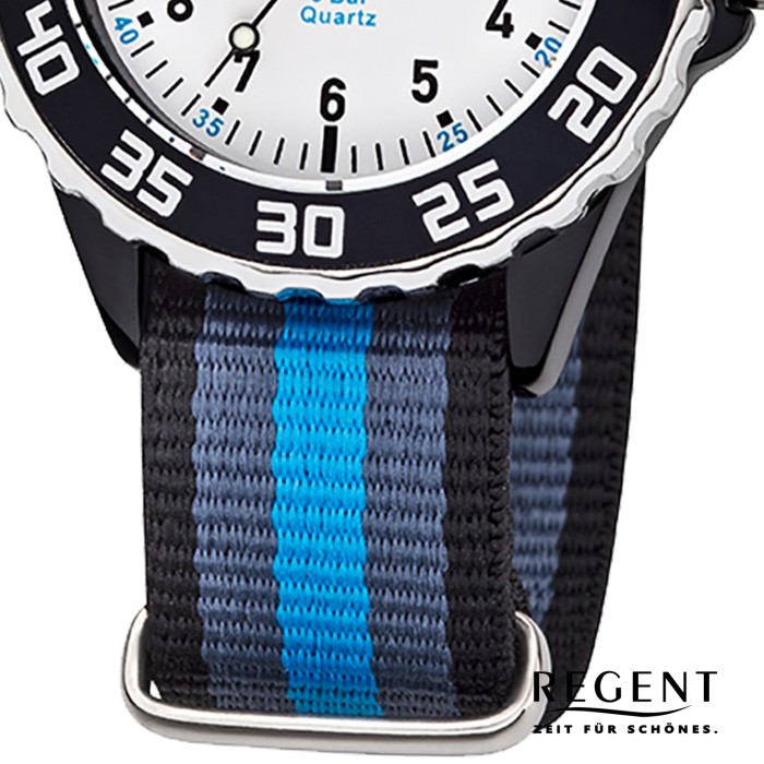 Regent Kinder Armbanduhr Analog F-1204 Quarz-Uhr Textil blau schwarz URBA383