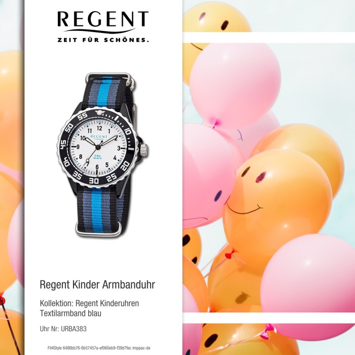 Regent Kinder Armbanduhr Analog F-1204 Quarz-Uhr Textil blau schwarz URBA383