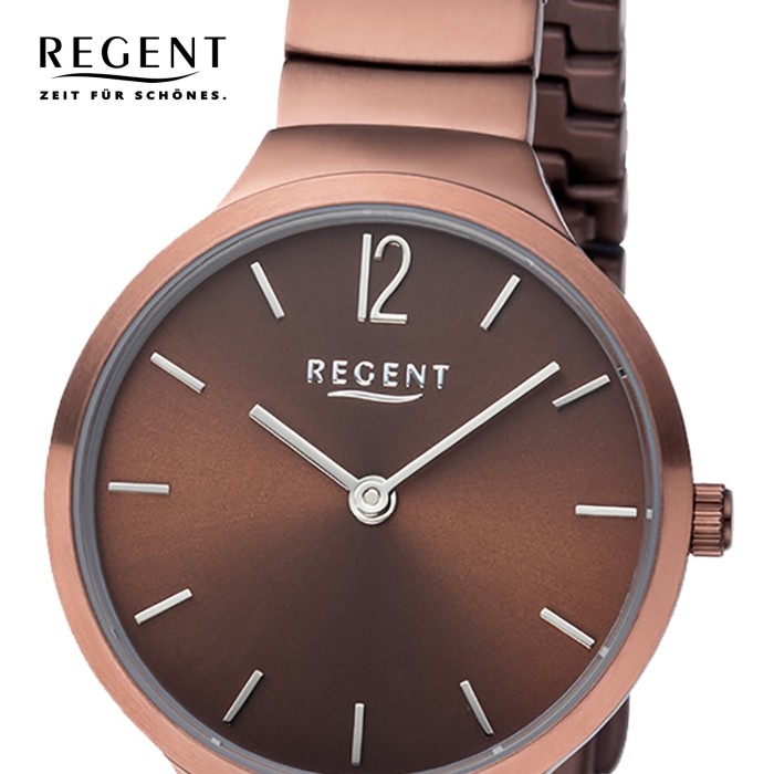 Regent Damen Armbanduhr Analog BA-556 Quarz-Uhr Edelstahl braun URBA556 | Quarzuhren