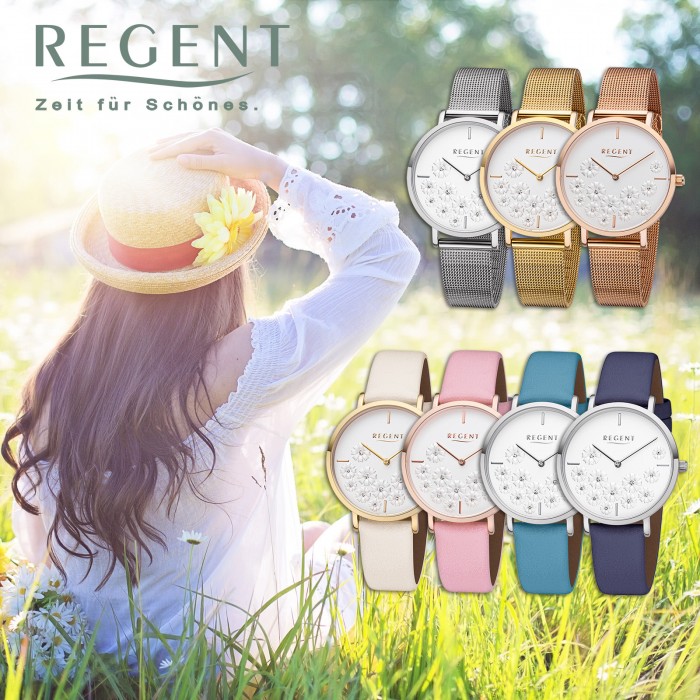 Regent Damen Armbanduhr Analog BA-589 Quarz-Uhr Edelstahl rosegold URBA589