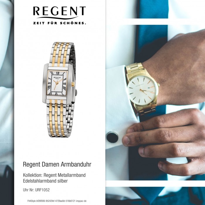 Regent Damen-Armbanduhr 32-F-1052 URF105 Edelstahl-Armband URF1052 Quarz-Uhr silber gold