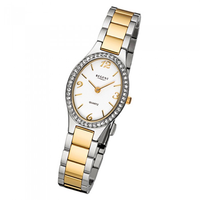 32-F-1066 gold URF1066 Damen-Armbanduhr URF106 Quarz-Uhr silber Regent Edelstahl-Armband