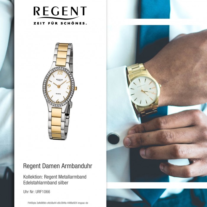 Regent Damen-Armbanduhr 32-F-1066 Quarz-Uhr Edelstahl-Armband silber gold  URF106 URF1066
