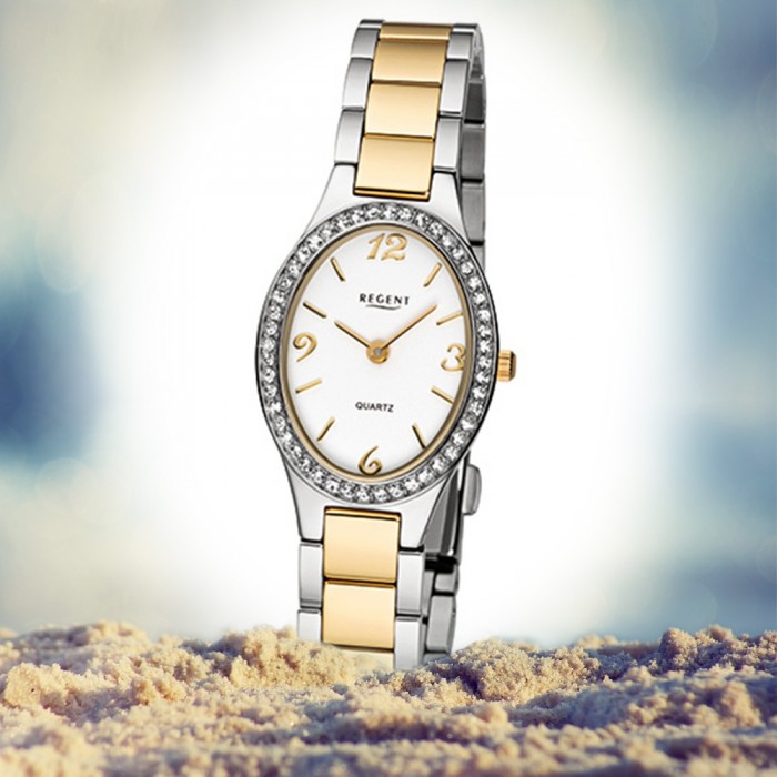 gold Damen-Armbanduhr 32-F-1066 URF1066 Regent Edelstahl-Armband URF106 Quarz-Uhr silber