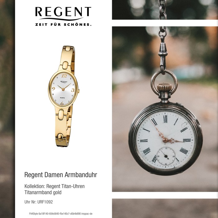Regent Damen Armbanduhr 32 F 1092 Quarz Uhr Titan Armband gold URF1092