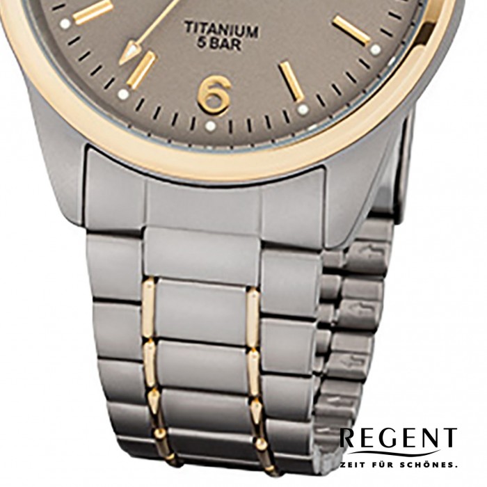 Regent Herren-Armbanduhr Titan-Armband gold 32-F-1107 grau URF1107 silber URF1 Quarz-Uhr