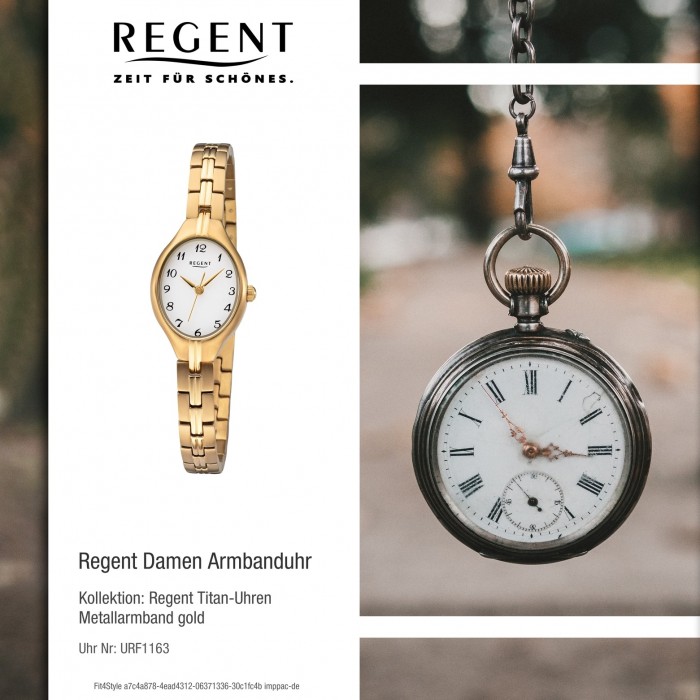 Armbanduhr gold Damen Regent Titan URF1163 Quarz-Uhr F-1163 Analog