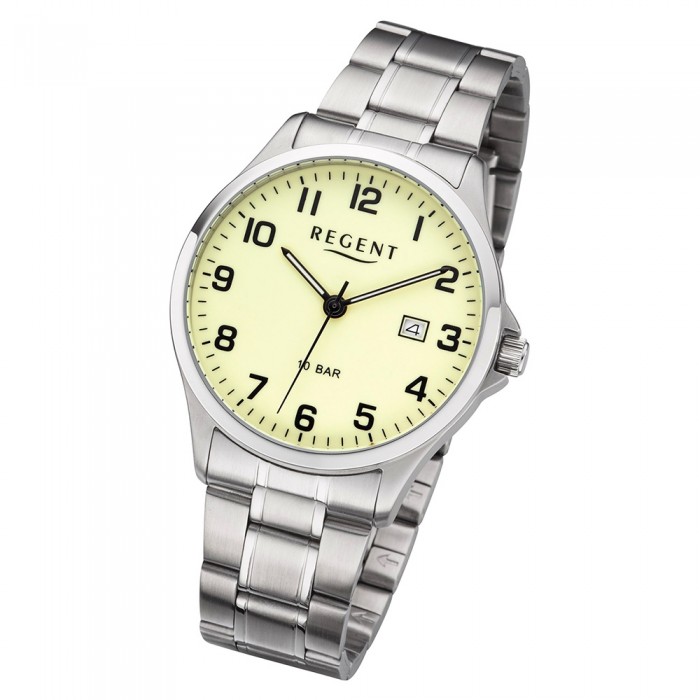 Regent Herren silber URF1192 Quarz-Uhr Armbanduhr Metall F-1192 Analog