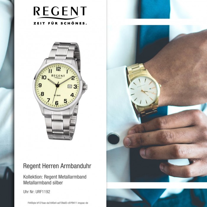 Regent silber Armbanduhr F-1192 Herren Analog Metall URF1192 Quarz-Uhr