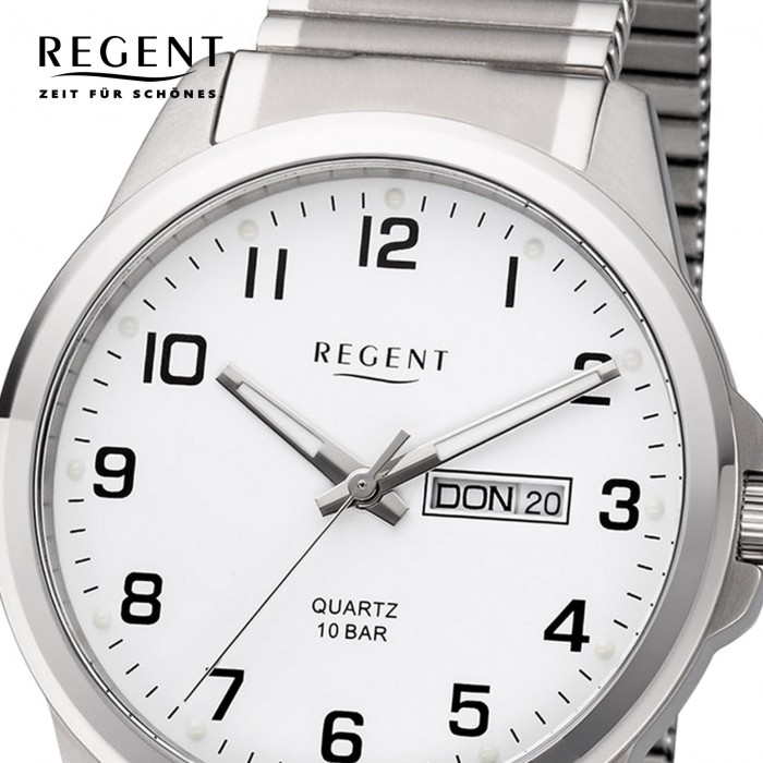 Regent Herren Armbanduhr Analog F-1198 Quarz-Uhr Titan silber URF1198