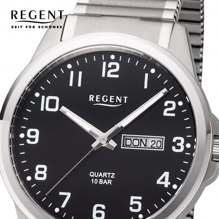 Regent Herren Armbanduhr Analog F-1199 Quarz-Uhr Titan silber URF1199