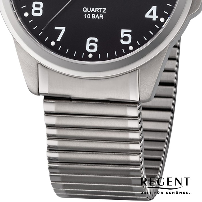 Regent Herren Armbanduhr Analog F-1199 Quarz-Uhr Titan silber URF1199