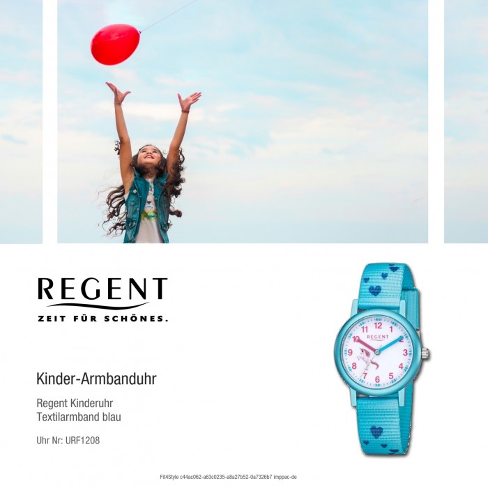 Quarz-Uhr blau Regent URF1208 F-1208 Kinder Armbanduhr Textil Analog