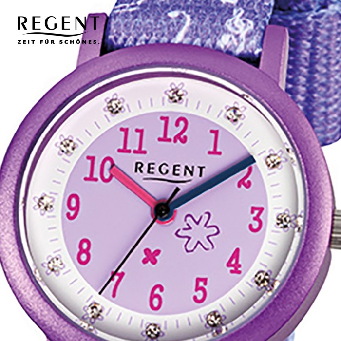 Regent Kinderuhr Feenapplikation Glitzersteine Textil lila Mädchen Uhr  URF486