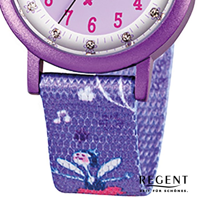 Regent Kinderuhr Feenapplikation Glitzersteine Textil lila Mädchen Uhr  URF486