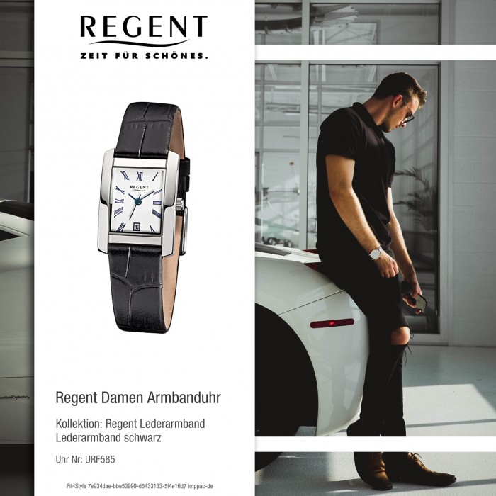 Regent Damen-Armbanduhr Quarzwerk Lederarmband schwarz URF585
