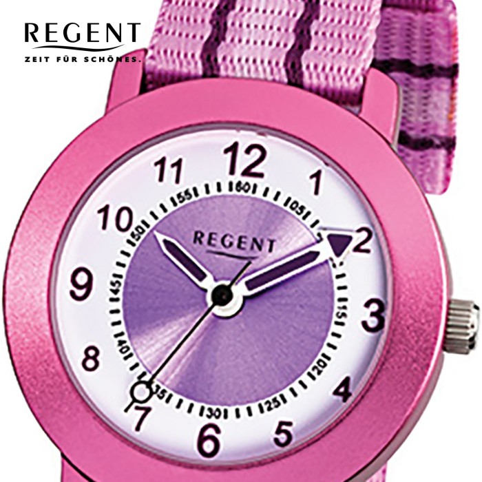 Regent Armbanduhr Kinder Quarz Aluminium Textil rosa Mädchen Uhr URF725