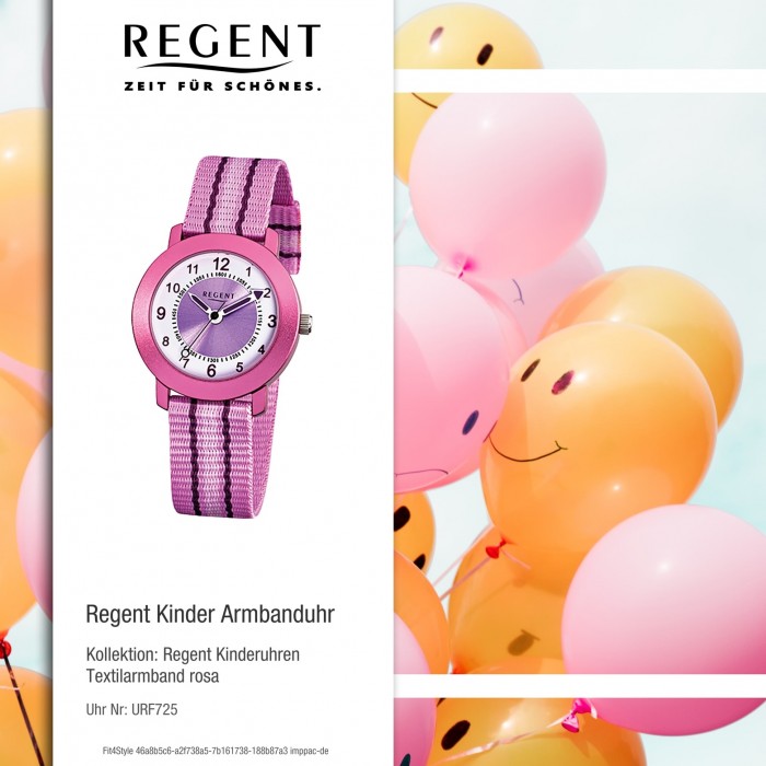 Regent Armbanduhr Kinder Quarz Aluminium Textil rosa Mädchen Uhr URF725