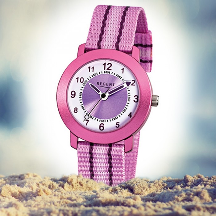 Regent Armbanduhr Kinder Quarz rosa URF725 Uhr Mädchen Aluminium Textil