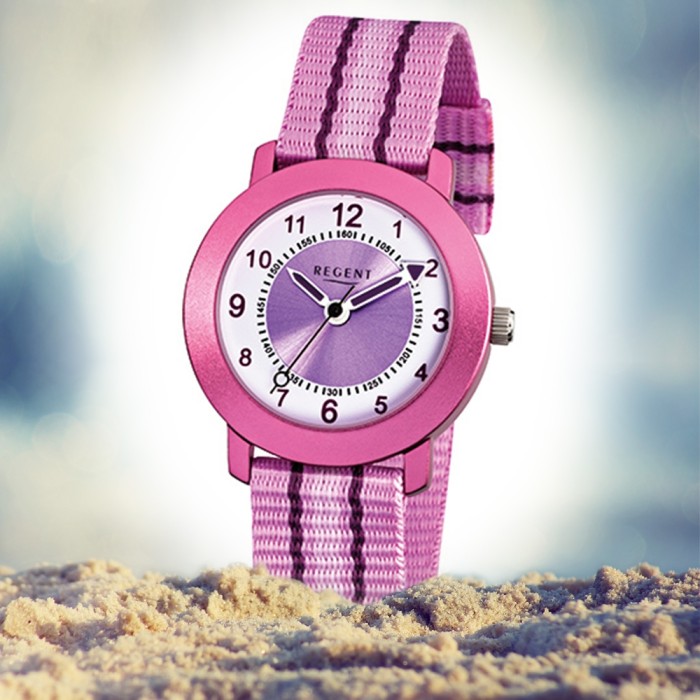 Regent Armbanduhr Kinder Quarz Aluminium Textil rosa Mädchen Uhr URF725