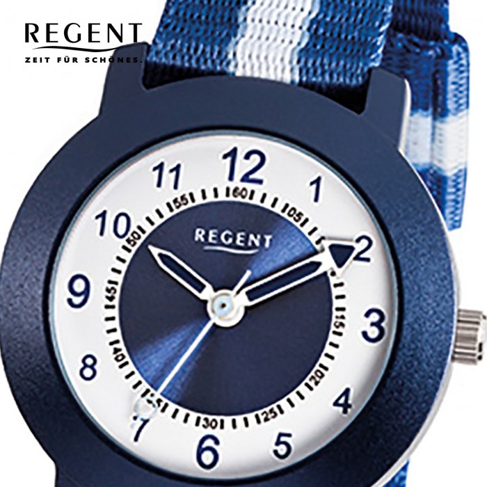 Regent Aluminium Kinder-Armbanduhr Quarz Textil blau, weiß Jungen Uhr URF726