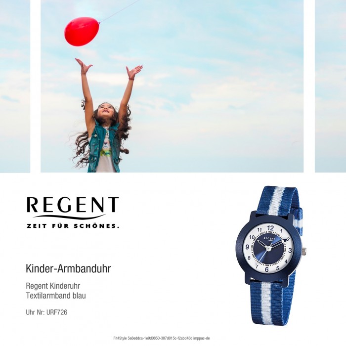 blau, Regent URF726 Quarz Kinder-Armbanduhr Uhr Aluminium weiß Textil Jungen