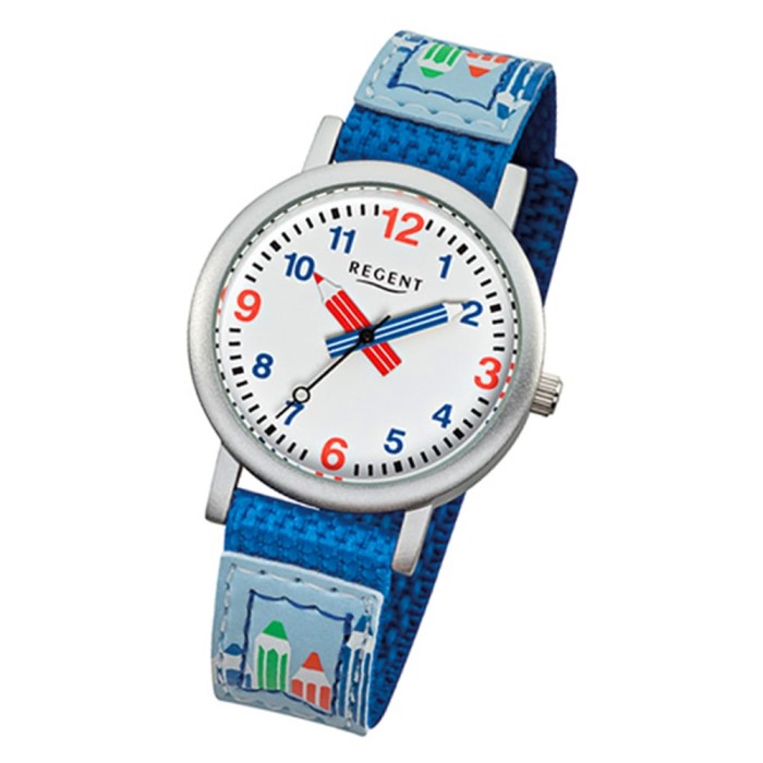 Regent Armbanduhr Kinder Aluminium Quarz Stifte Textil blau Jungen Uhr  URF731