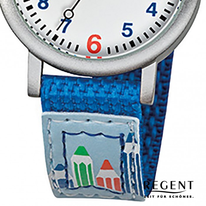 Regent Armbanduhr Kinder Aluminium Quarz Stifte Textil blau Jungen Uhr  URF731