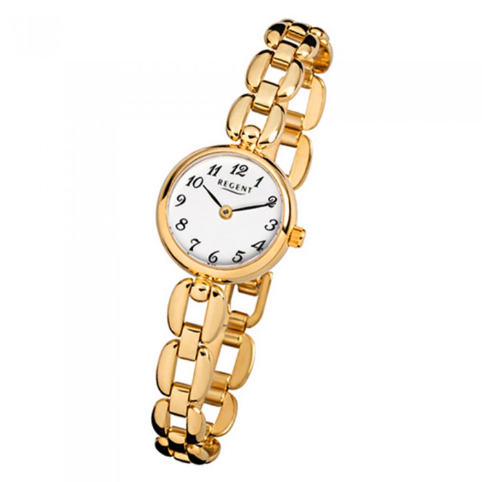 F-801 Quarz-Uhr gold Damen-Armbanduhr Mini Stahl-Armband Regent URF801
