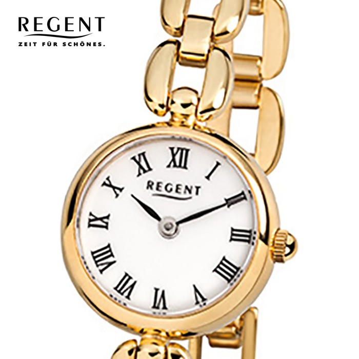 Regent Damen-Armbanduhr F-263 Quarz-Uhr Mini Stahl-Armband gold URF263