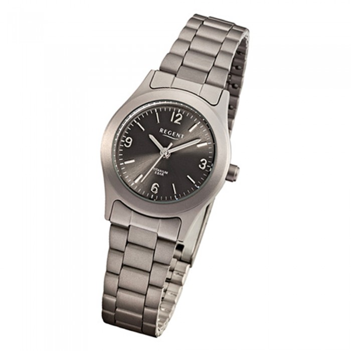 Regent Damen-Armbanduhr grau schwarz Titan Damenuhr - Quarz-Uhr URF856 | Quarzuhren