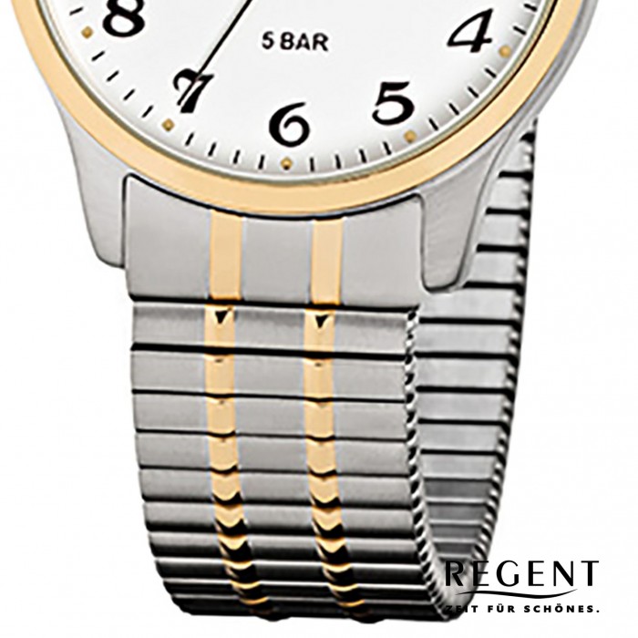 Regent Herren-Armbanduhr F-877 Quarz-Uhr Stahl-Armband silber gold URF877