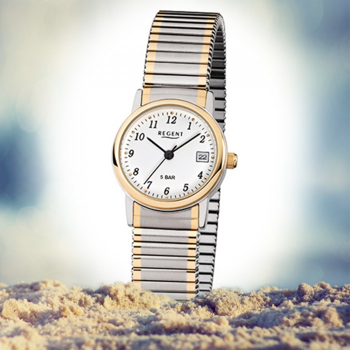F-889 Herren-Armbanduhr Damen, URF889 Quarz-Uhr Regent silber gold Stahl-Armband