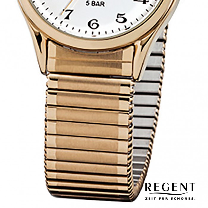 Regent F-894 Quarz-Uhr Stahl-Armband URF894 Herren-Armbanduhr gold Damen,