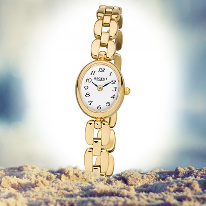 Mini F-1406 Damen-Armbanduhr Quarz-Uhr Stahl-Armband URF968 gold Regent