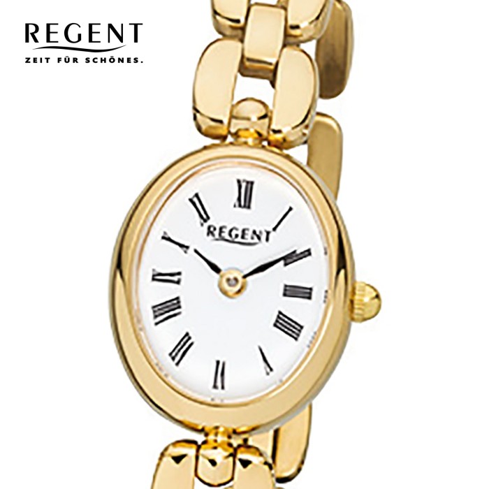 Regent Damen-Armbanduhr F-1407 Quarz-Uhr Mini Stahl-Armband gold URF969