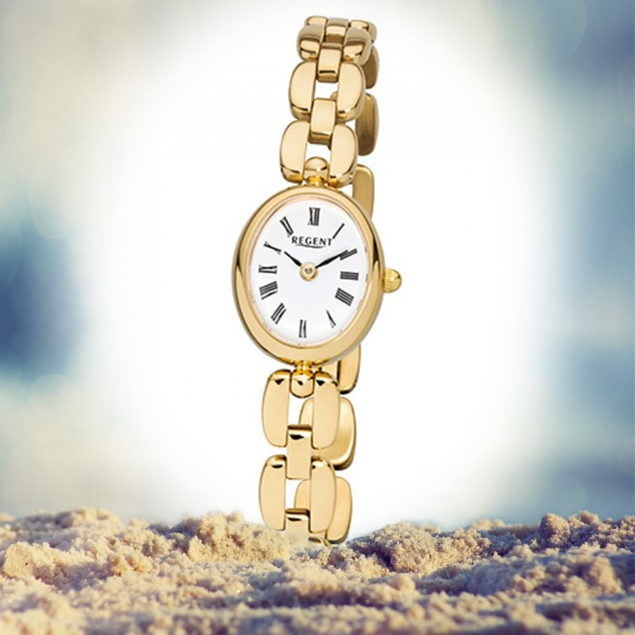 Regent Damen-Armbanduhr F-1407 URF969 Mini Quarz-Uhr gold Stahl-Armband