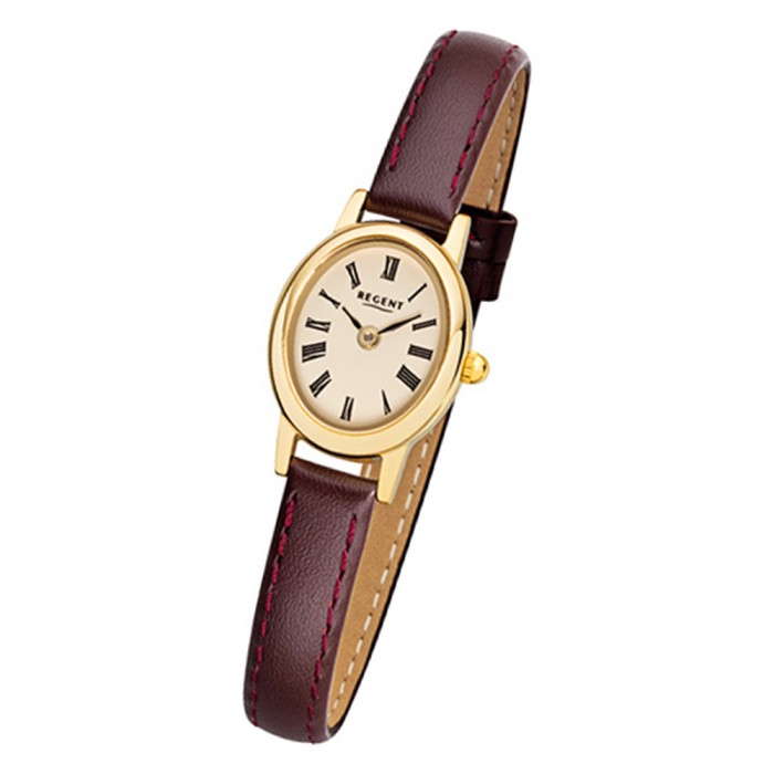 Regent Damen-Armbanduhr F-1408 Quarz-Uhr Mini Leder-Armband braun