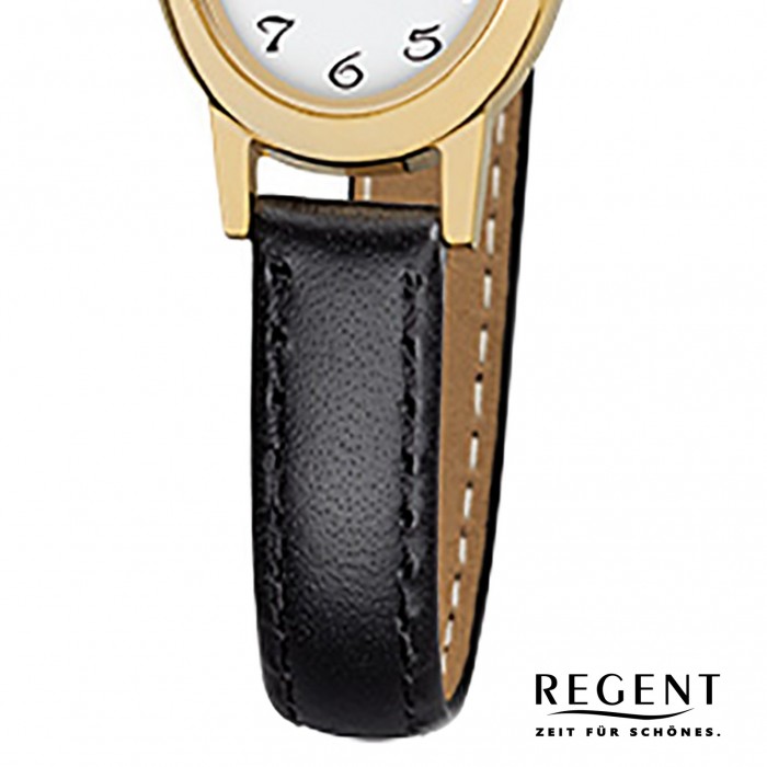URF977 F-977 Damen-Armbanduhr Mini schwarz Quarz-Uhr Regent Leder-Armband