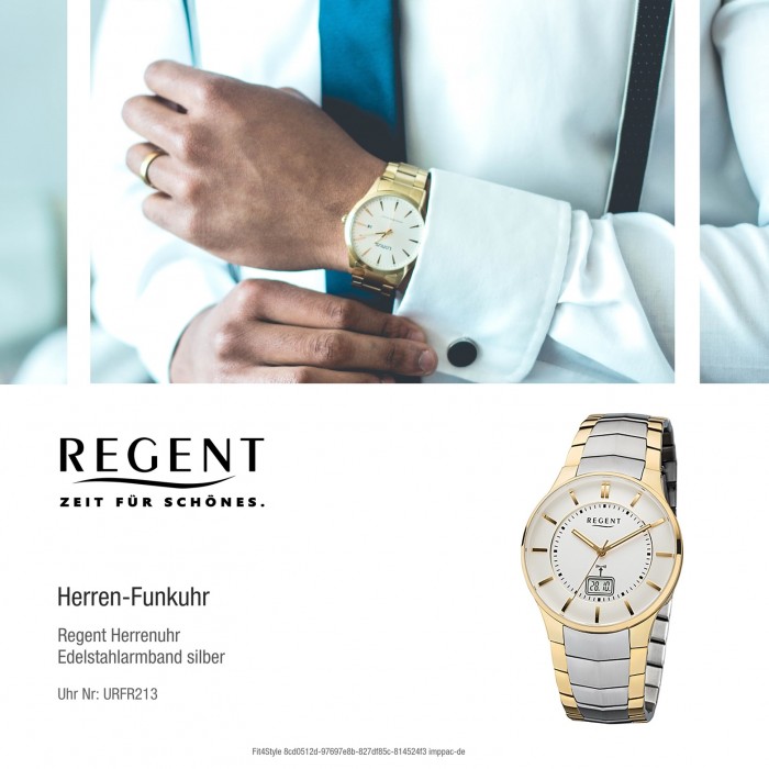 URFR213 silber Edelstahl-Armband gold Herren-Armbanduhr Funkuhr 32-FR-213 Regent