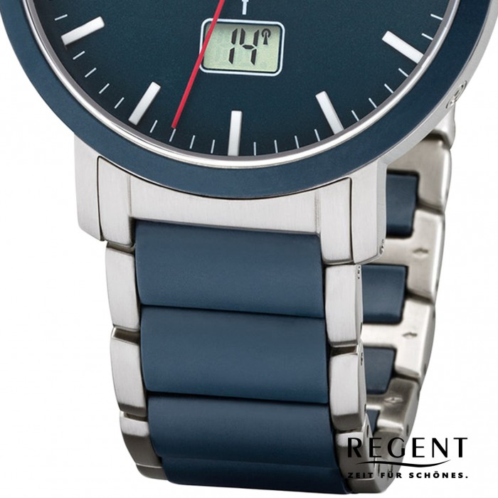 Regent Armbanduhr Analog Digital FR-254 Funk-Uhr Metall blau silber URFR254