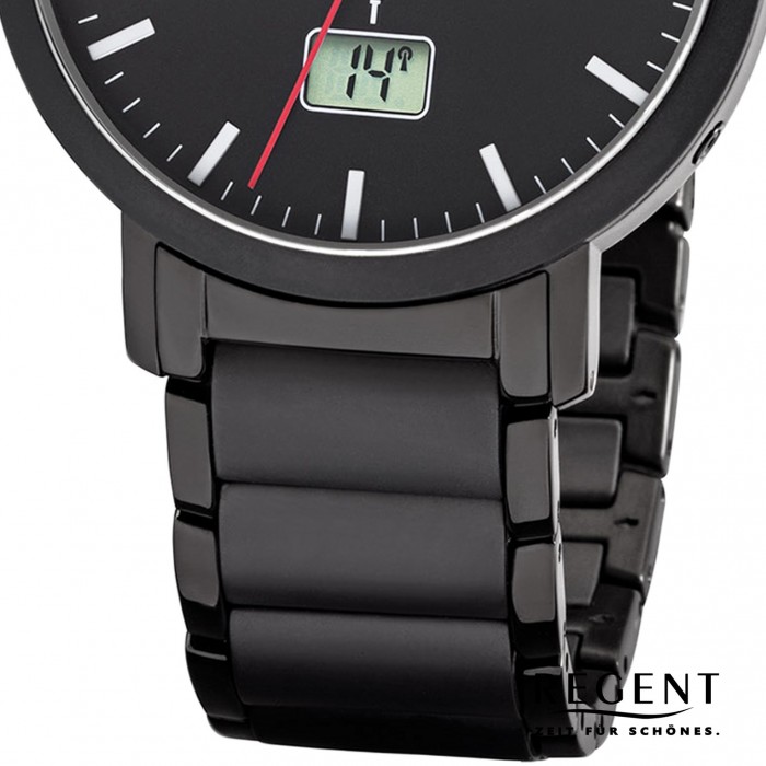 Armbanduhr Herren FR-255 URFR255 Regent Analog-Digital Funk-Uhr Metall schwarz