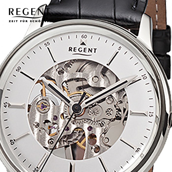 Regent GM-1455 Analog URGM1455 Herren schwarz Handaufzug Leder Armbanduhr