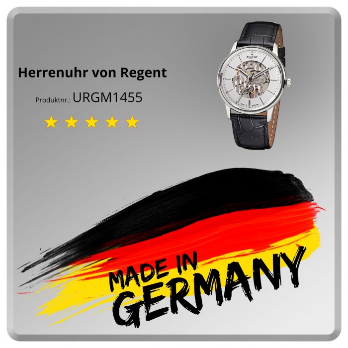 Regent Herren Armbanduhr Analog GM-1455 Handaufzug Leder schwarz URGM1455