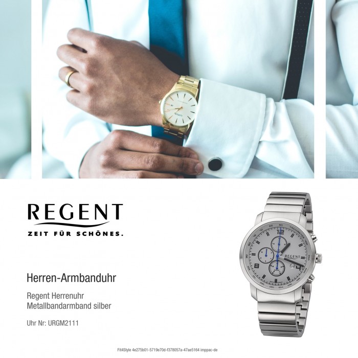 Regent Herren Analog URGM2111 silber Metallband GM-2111 Armbanduhr Quarz-Uhr