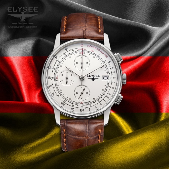 Elysee Herren Armbanduhr Heritage 11010 Chronograph Leder braun UYS11010