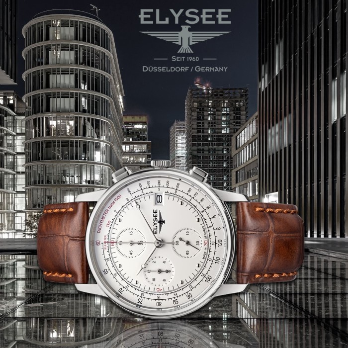 Elysee Herren Armbanduhr Heritage 11010 Chronograph Leder braun UYS11010